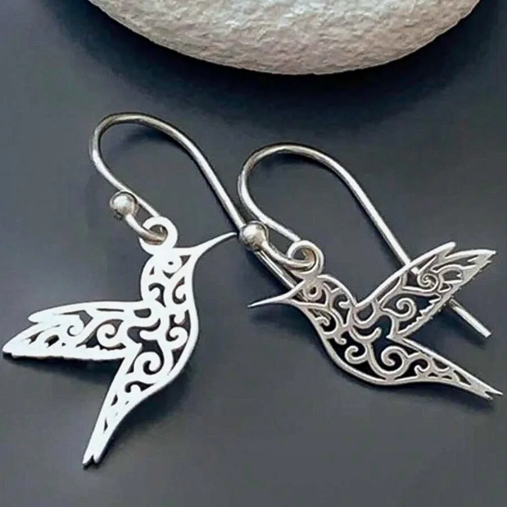 Any 4/$25! Silver Filagree Bird Drop Earrings - Picture 1 of 5